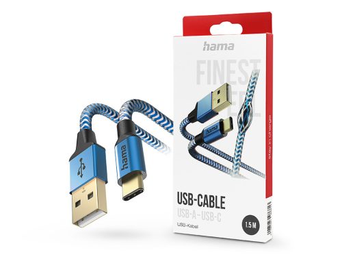 HAMA USB-A - Type-C adat- és töltőkábel 1,5 m-es vezetékkel - HAMA Reflective   USB-A - USB-C Cable - kék