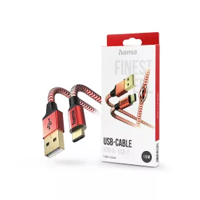   HAMA USB-A - Type-C adat- és töltőkábel 1,5 m-es vezetékkel - HAMA Reflective   USB-A - USB-C Cable - piros