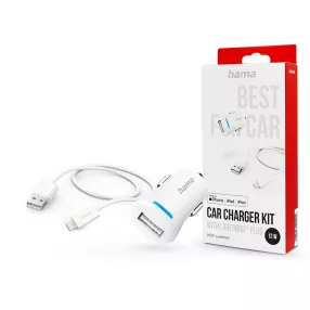   HAMA USB szivargyújtó töltő adapter + USB - Lightning kábel - 12W - HAMA ChargerKit with Lightning Plug - fehér