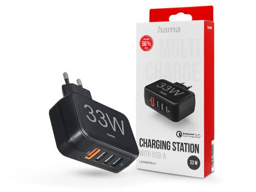 HAMA hálózati töltő adapter 4xUSB bemenettel - 33W - HAMA Charging Station QC3.0- fekete