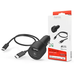   HAMA szivargyújtó töltő adapter USB + Type-C bemenettel + Type-C - Type-C kábel - 30W - HAMA Car Charger Kit with USB-C/USB-A - fekete