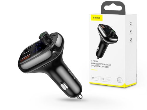 Baseus Bluetooth FM-transmitter / szivargyújtó töltő - 2xUSB + Type-C + MP3 +   TF/microSD kártyaolvasó + QC3.0 - Baseus S-13 - fekete