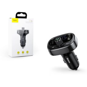   Baseus Bluetooth FM-transmitter / szivargyújtó töltő - 2xUSB + MP3 + TF/microSD kártyaolvasó - Baseus S-09/TM01 - fekete