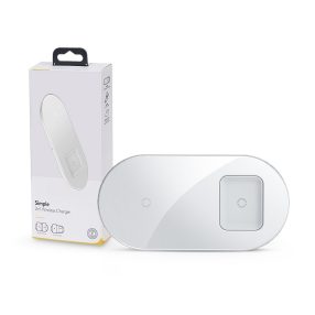   Baseus Qi univerzális vezeték nélküli töltő állomás - 18W - Baseus Simple 2in1  Wireless Charger Phone + AirPods - fehér