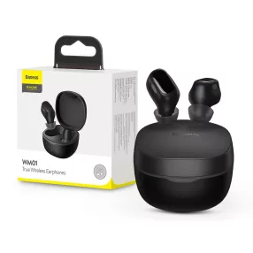   Baseus TWS Bluetooth sztereó headset v5.0 + töltőtok - Baseus WM01 True WirelessEarphones with Charging Case - fekete