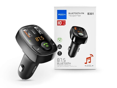 Rock Bluetooth FM-transmitter / szivargyújtó töltő - 2xUSB + MP3 + TF-kártyaolvasó + Type-C + PD/QC3.0 - Rock B301 - fekete