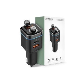   Bluetooth FM-transmitter / szivargyújtó töltő - USB +Type-C + MP3 + TF/microSD  kártyaolvasó + QC3.0 - C72 Pro Car Charger FM-Transmitter - fekete