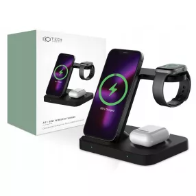   Tech-Protect Qi univerzális vezeték nélküli töltő állomás - 15W - Tech-Protect  A11 3in1 Wireless Charger for Phone + Watch + Earphone - fekete