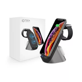   Tech-Protect Qi univerzális vezeték nélküli töltő állomás - 15W - Tech-Protect  H18 3in1 Wireless Charger for Phone + Watch + Earphone - fekete