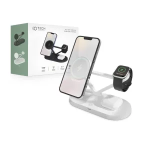   Tech-Protect Qi univerzális vezeték nélküli töltő állomás - 15W - Tech-Protect  A13 3in1 Wireless Charger for Phone + Watch + Earphone - fehér
