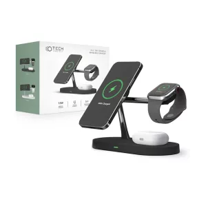   Tech-Protect Qi univerzális vezeték nélküli töltő állomás - 15W - Tech-Protect  A12 3in1 Wireless Charger for Phone + Watch + Earphone - fekete