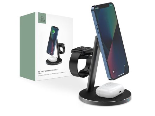 Tech-Protect Qi univerzális vezeték nélküli töltő állomás - Tech-Protect A9 3in1Wireless Charger for Phone + Watch + Earphone - fekete