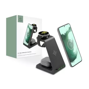   Tech-Protect Qi univerzális vezeték nélküli töltő állomás - Tech-Protect A7     3in1Wireless Charger for Phone + Samsung Galaxy Watch + Earphone - fekete