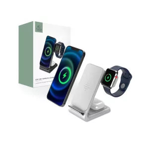   Tech-Protect Qi univerzális vezeték nélküli töltő állomás - 15W - Tech-Protect  A20 3in1 Wireless Charger for Phone + Watch + Earphone - fehér