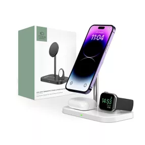   Tech-Protect Qi univerzális vezeték nélküli töltő állomás - 15W - Tech-Protect  A22 3in1 Wireless Charger for Phone + Watch + Earphone - fehér