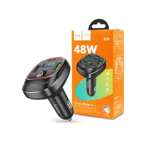   HOCO E76 Bluetooth FM-transmitter/autós gyorstöltő 45W PD+QC - 2xUSB/MP3 - fekete
