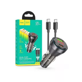   HOCO NZ12C Set autós gyorstöltő adapter 60W 2xType-C+Type-C/Type-C kábel - fekete