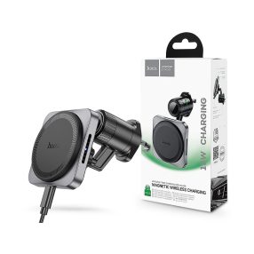   HOCO szellőzőrácsba illeszthető vezeték nélküli mágneses autós tartó/gyorstöltő MagSafe funkcióval - 15 W - HOCO HW15 Wireless Fast Charge Car Holder - fekete
