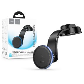   HOCO HW25 15W Qi vezeték nélküli, MagSafe mágneses autós tartó/gyorstöltő műszerfalra - fekete