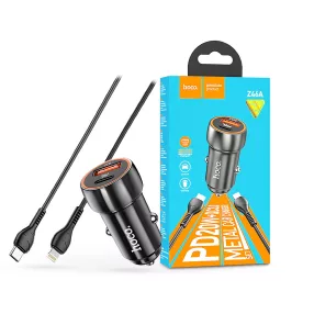   HOCO szivargyújtós töltő adapter USB + Type-C bemenettel + Lightning - Type-C   kábel - 20W - HOCO Z46A Quick Car Charger Set PD 20W + QC 3.0 - fekete