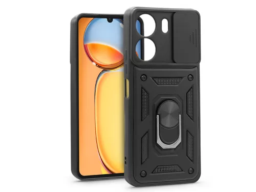 Haffner Slide Armor kameravédős ütésálló tok gyűrűvel - Xiaomi 13C - fekete