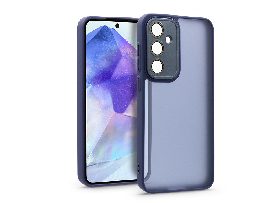 Samsung SM-A556 Galaxy A55 hátlap kameravédő peremmel, lencsevédő üveggel - Variete - sötétkék