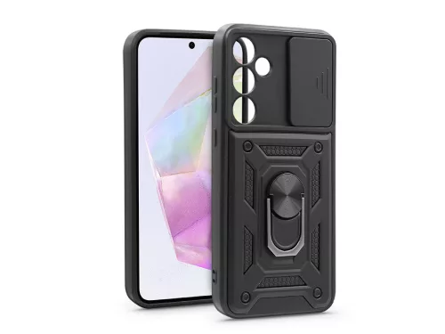 Haffner Slide Armor kameravédős ütésálló tok gyűrűvel Samsung SM-A356 Galaxy A35 5G - fekete