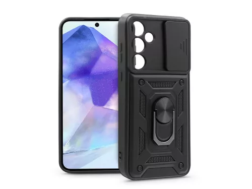 Haffner Slide Armor kameravédős ütésálló tok gyűrűvel - Samsung SM-A556 Galaxy A55 5G - fekete