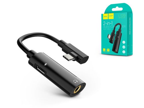 HOCO USB Type-C + 3.5 mm jack adapter egyidőben történő töltéshez és zenehallgatáshoz - HOCO LS19 2in1 Converter - fekete