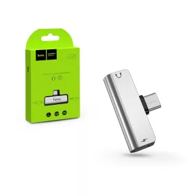   HOCO USB Type-C + 3.5 mm jack adapter egyidőben történő töltéshez és zenehallgatáshoz - HOCO LS26 2in1 Converter - ezüst