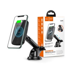   HOCO szellőzőrácsba illeszthető / műszerfalra ragasztható vezeték nélküli autós töltő/tartó - 5V/2A - HOCO CA75 Magnetic Wireless Fast Charging - fekete