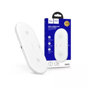   HOCO Qi univerzális vezeték nélküli töltő állomás - 5V/3A - HOCO CW23 Dual 2in1 Wireless Charger - fehér - Qi szabványos