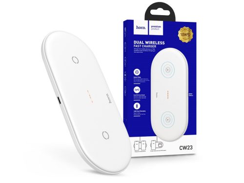 HOCO Qi univerzális vezeték nélküli töltő állomás - 5V/3A - HOCO CW23 Dual 2in1 Wireless Charger - fehér - Qi szabványos