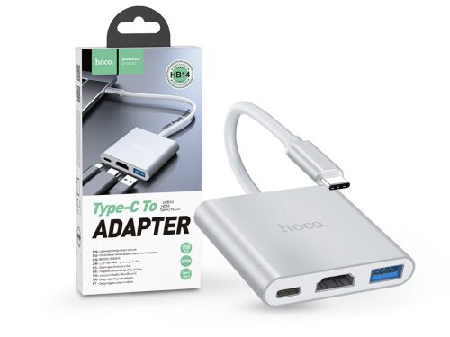 HOCO USB Type-C elosztó HUB - USB 3.0 + HDMI + Type-C PD 2.0 - HOCO HB14 Type-C to 3in1 Adapter - ezüst