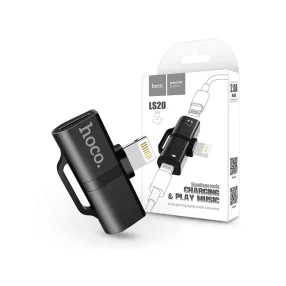   HOCO lightning + lightning adapter egyidőben történő töltéshez és               zenehallgatáshoz - 5V/2A - HOCO LS20 - fekete