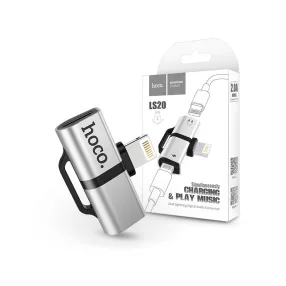   HOCO lightning + lightning adapter egyidőben történő töltéshez és zenehallgatáshoz - 5V/2A - HOCO LS20 - ezüst