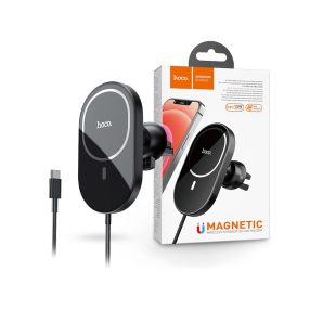   HOCO Qi vezeték nélküli, szellőzőrácsba illeszthető autós tartó/gyorstöltő      MagSafe vezeték nélküli funkcióval rendelkező Apple készülékekhez - HOCO CA90 - fekete