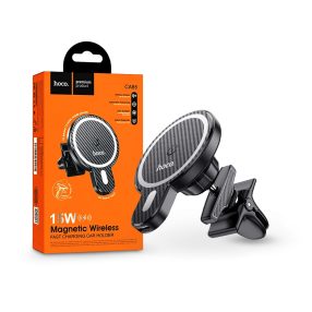   HOCO Qi vezeték nélküli, szellőzőrácsba illeszthető autós tartó/gyorstöltő      MagSafe vezeték nélküli funkcióval rendelkező Apple készülékekhez - HOCO CA85 - fekete