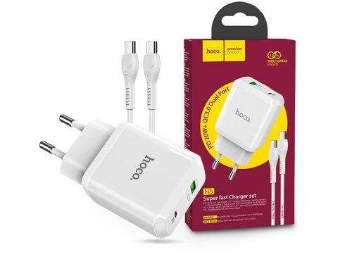 HOCO hálózati töltő adapter Type-C + USB bemenettel + Type-C - Type-C kábel -   20W - HOCO N5 Super Fast Charger PD3.0 + QC3.0 - fehér