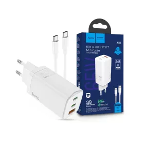   HOCO hálózati töltő adapter 2xType-C + USB bemenettel + Type-C - Type-C kábel - 65W - HOCO N16 GaN Fast Charging PD3.0 + QC3.0 - fehér