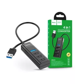  HOCO USB-A elosztó/adapter USB 3.0 + 3x USB 2.0 csatlakozóval - HOCO HB25 4in1  Converter - fekete
