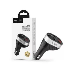   HOCO Z29 15W 2xUSB autós töltő adapter+autós aljzattal, LED kijelzővel - fekete/ezüst