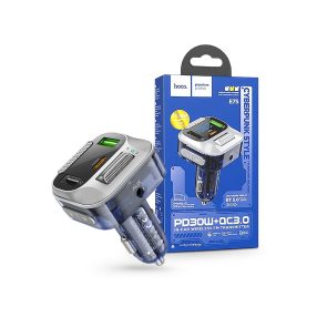   HOCO E75 Bluetooth FM-transmitter/autós gyorstöltő 30W PD+QC 2xUSB/AUX/MP3 - ezüst