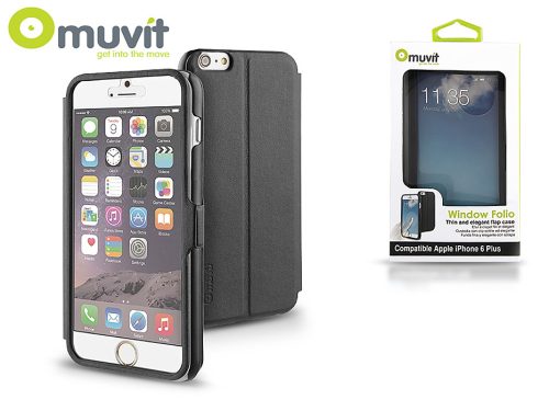 Apple iPhone 6 Plus oldalra nyíló tok - Muvit Window Folio Flip - fekete