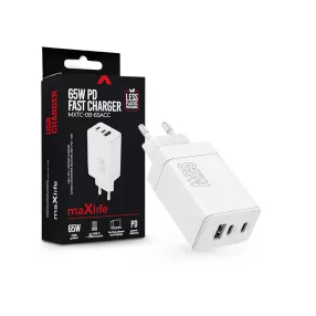   Maxlife MXTC-08-65ACC PD+QC 65W hálózati gyorstöltő adapter 2xType-C + USB - fehér