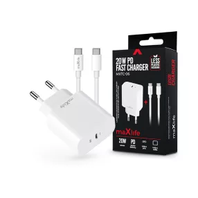   Maxlife MXTC-06 PD+QC 20W hálózati gyorstöltő adapter Type-C + Type-C/Type-C kábel - fehér
