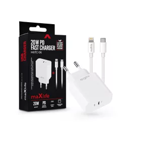   Maxlife MXTC-06 PD+QC 20W hálózati gyorstöltő adapter Type-C + Type-C/Lightning kábel - fehér
