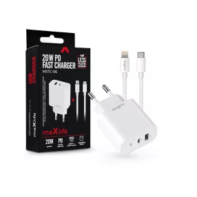   Maxlife MXTC-06 PD+QC 20W hálózati gyorstöltő adapter USB + Type-C + Type-C/Lightning kábel - fehér