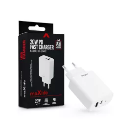   Maxlife MXTC-06 PD+QC 20W hálózati gyorstöltő adapter Type-C + USB - fehér