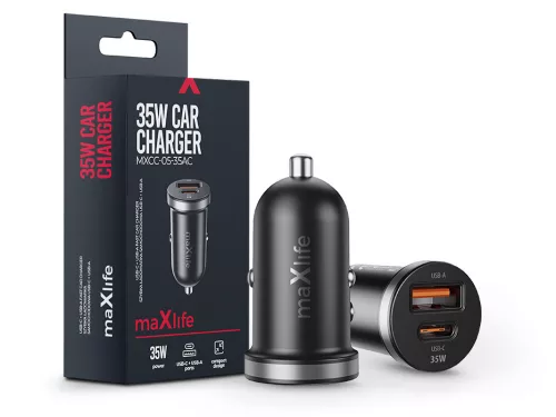 Maxlife MXCC-05 35W PD+QC autós gyorstöltő adapter USB+Type-C - fekete